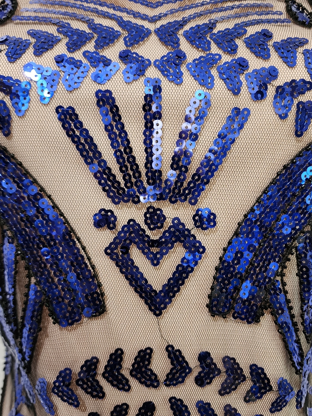 Unique Vintage Royal Blue Sequin Sheer Backless Dress - Picture 3 of 5